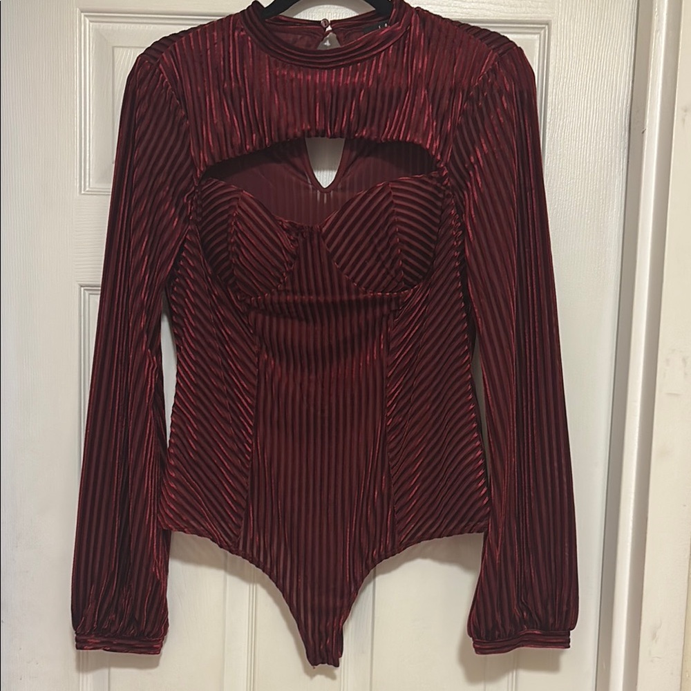 Lulu's Deep Red Striped Bodysuit NWOT